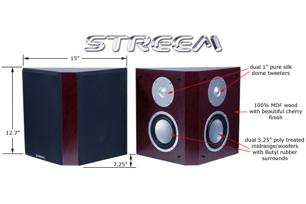 Streem RW-440 surround sound bipole speakers details and dimensions